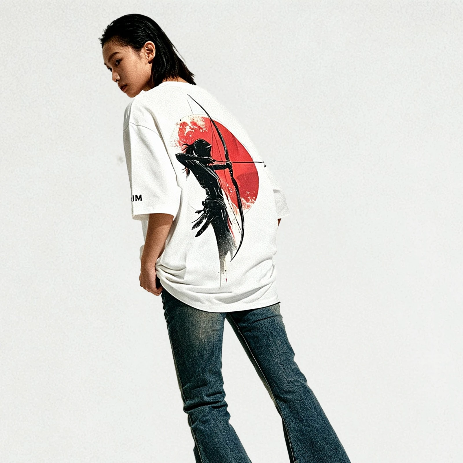 “Silent Aim” Oversized Tee – White Edition